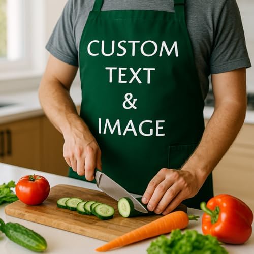 Custom Apron Women Men with Pockets Personalized Name Logo Cooking Aprons | Customizable Full Length Cotton Twill, Add Any Text Photo or Business Logo, Two Deep Pockets, 14 Colorways - Image 3