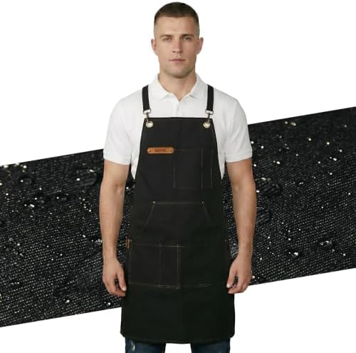 Professional Unisex Chef Apron – Cross-Back, Large Pockets, Water-Resistant Cotton Canvas by KAQJWL