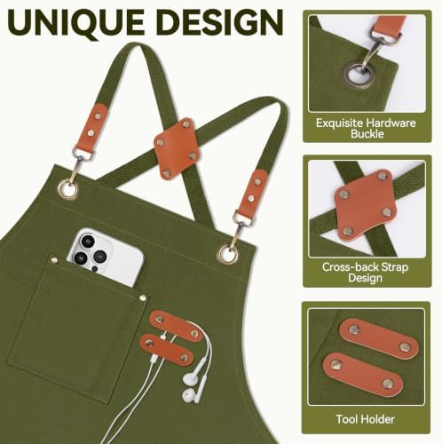 NLUS Chef Aprons for Men Women with 4 Pockets, Water Repellent Cotton Canvas Cross Back Apron - Image 4
