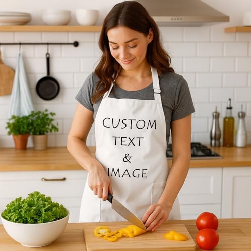 Custom Apron Women Men with Pockets Personalized Name Logo Cooking Aprons | Customizable Full Length Cotton Twill, Add Any Text Photo or Business Logo, Two Deep Pockets, 14 Colorways - Image 4