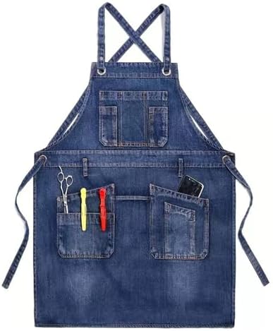 Denim Apron with Big Pockets Adjustable Cooking Apron Jean for Hair Stylist Gardening Craftsmen Barista Hairdresser by Unknown