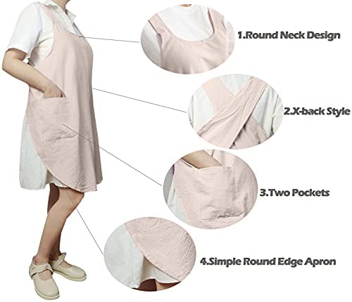 Cotton Cross Back Aprons Solid Color Cooking Kitchen Garden Smock for Women Girls with Pockets - Image 4