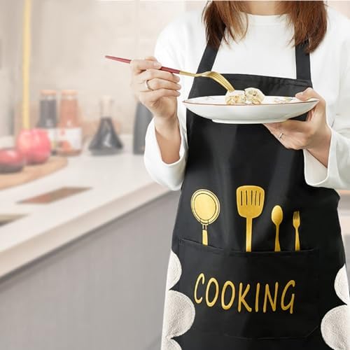 Kitchen Apron with Hand Wipe,Water-drop Resistant with 2 Pockets Cooking Bib Aprons for Women Men Chef - Image 7