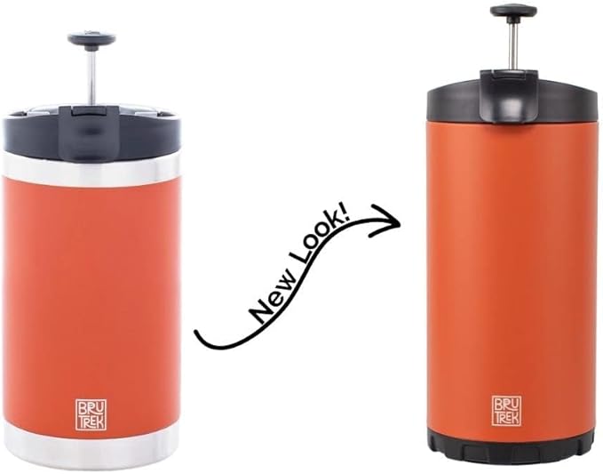 BruTrek® by Planetary Design Steel Toe 3.0 Travel Coffee Press - Brew 20 fl.oz On The Go - No Spill Lid, Double Wall Vacuum Insulated Stays Hot for Hours, French Press Coffee (Red Rock)