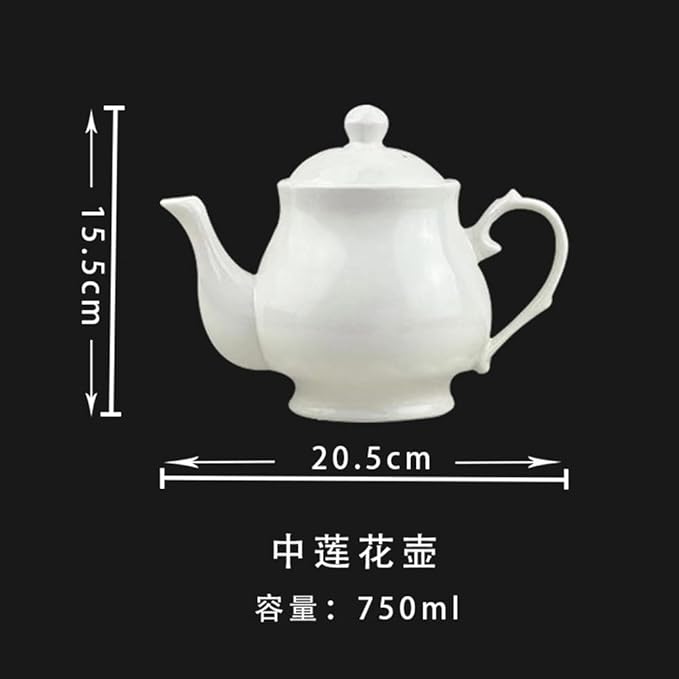 White Porcelain Teapot, Lotus Tea Pot Coffee Tea Water Pot Vintage Ceramic Gooseneck Kettle (26oz)