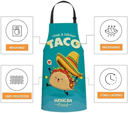 Vintage Mexican Food Bib Apron with Adjustable Neck for Men Women,Suitable for Kitchen Cooking Chef Grill Bistro BBQ Apron - Image 4