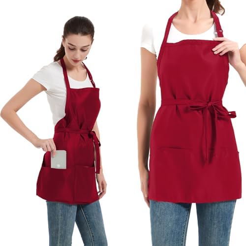 Aprons for Women with 3 Pockets, Cooking Apron with Waterproof Coating, Chef Apron Adjustable Neck Strap by Yloxuf