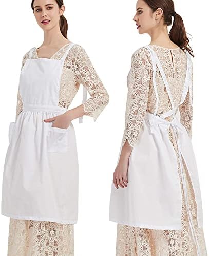 White Maid Apron for Women Cotton Waist Half Maid Costume Victorian Retro Ruffled Kitchen Cute Vintage Party Cosplay - Image 2