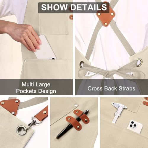 ZOMAO Chef Apron for Women Men with Large Pockets, Cotton Canvas Cross Back Waterproof Work Aprons for Kitchen Cooking Bib - Image 6