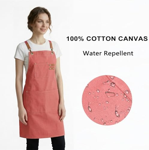 ZOMAO Chef Apron for Women Men with Large Pockets, Cotton Canvas Cross Back Waterproof Work Aprons for Kitchen Cooking Bib - Image 2
