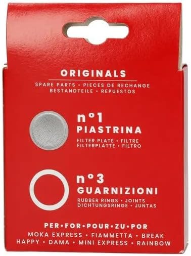 Bialetti Spare Parts Includes 3 Gaskets and 1 Plate Compatible with Moka Express, Fiammetta, Break, Happy, Dama, Mini Express and Rainbow, 1 Cup