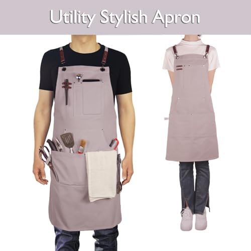 10 Pack Kitchen Apron, Work Apron, Canvas Apron, Grey | Multiple Pockets, Gardening, Painting, BBQ, Artist, Carpenter, Sizes M to XXL - Image 2