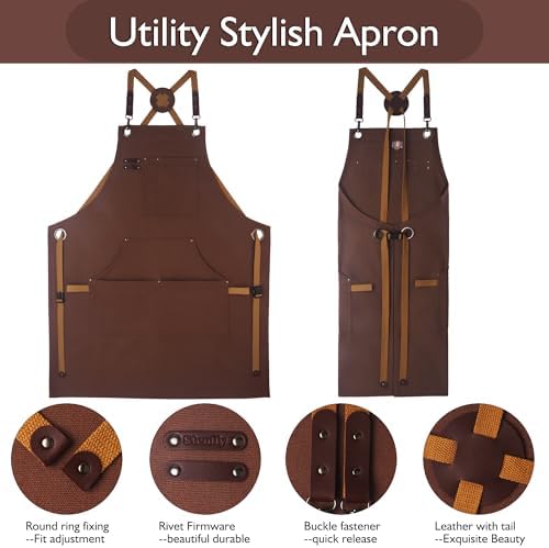 Kitchen Apron, Work Apron, Canvas Apron, Brown | Multiple Pockets, Gardening, Painting, BBQ, Carpenter, Sizes M to XXL - Image 3