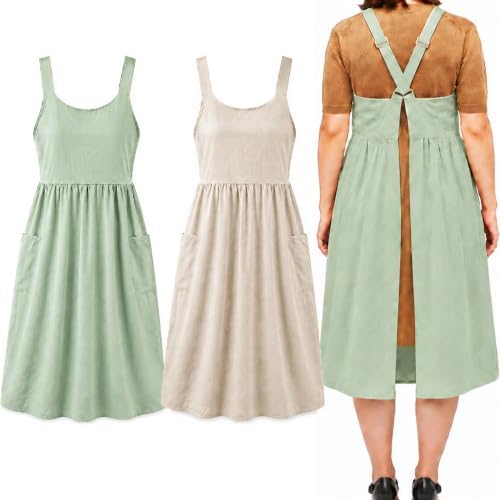 Uaussi Cotton Linen Apron Cross Back Work Apron for Women with Pockets Pinafore Dress X Cross Halter Apron for Chef Gardening by Uaussi