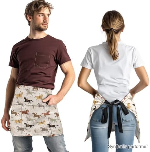 Server Apron with 3 Pockets 13 Inch Short Half Waist Aprons Waterproof Cooking Aprons for Women Men - Image 2