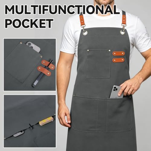 NLUS Chef Aprons for Men Women with 4 Pockets, Water Repellent Cotton Canvas Cross Back Apron - Image 5