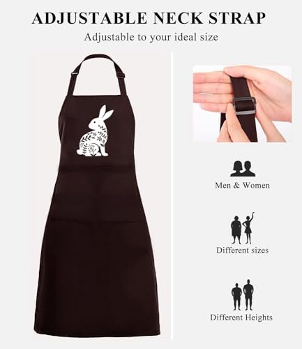 TSIIUO Easter Apron for Women Cute Bunny Rabbit Print Easter Gift Waterproof Bib for Chef Cooking Apron with Pockets - Image 4