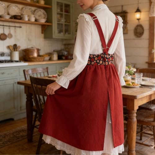 Uaussi Cotton Linen Apron Cross Back Work Apron for Women with Pockets Pinafore Dress X Cross Halter Apron for Chef Gardening - Image 5