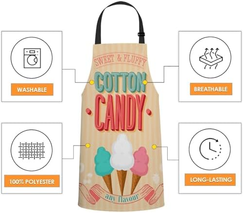Cotton Candy Retro Marshmallow Kitchen Apron for Women Men, Adjustable Chef Bakers Apron for Cooking Baking Gardening, 31 X 27 Inch - Image 4