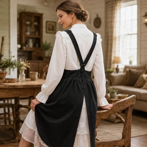 Uaussi Cotton Linen Apron Cross Back Work Apron for Women with Pockets Pinafore Dress X Cross Halter Apron for Chef Gardening - Image 5