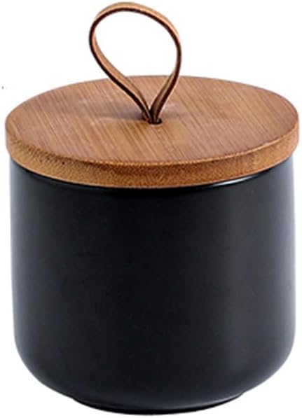MilkyWay Ceramic Food Storage Jar, Storage Canisters with Airtight Seal Bamboo Lid Modern Design Seal Damp-Proof Kitchen Jar for Coffee, Tea, Spice and More (Black 260ml)