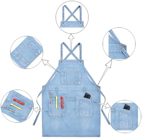 Denim Apron with Big Pockets Adjustable Cooking Apron Jean for Hair Stylist Gardening Craftsmen Barista Hairdresser - Image 4