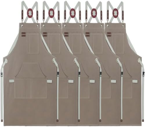 5 Pack Kitchen Apron, Work Apron, Canvas Apron, Dark Gray | Multiple Pockets, Gardening, Painting, BBQ, Artist, Carpenter, Sizes M to XXL by Stenffy