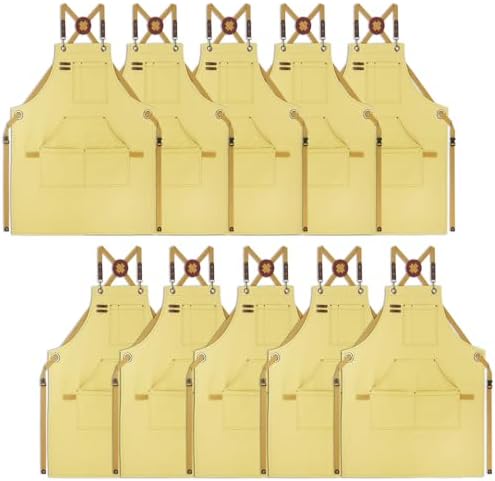 10 Pack Kitchen Apron, Work Apron, Canvas Apron, Amber | Multiple Pockets, Gardening, Painting, BBQ, Artist, Carpenter, Sizes M to XXL by Stenffy