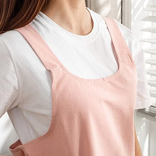 Cotton Cross Back Aprons Solid Color Cooking Kitchen Garden Smock for Women Girls with Pockets - Image 5