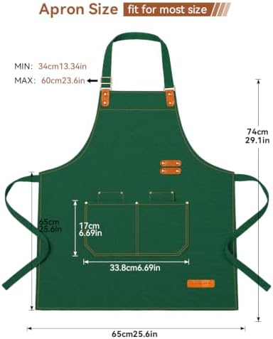 Teskyer Canvas Kitchen Apron with 4 Pockets | Cross Back or Adjustable Strap Design, 4 Utility Pockets, Water & Oil Resistant Fabric for Cooking Gardening & Crafts - Image 7