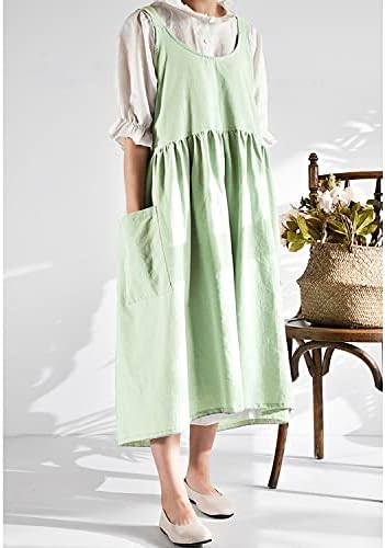 Uaussi Cotton Linen Apron Cross Back Work Apron for Women with Pockets Pinafore Dress X Cross Halter Apron for Chef Gardening - Image 4