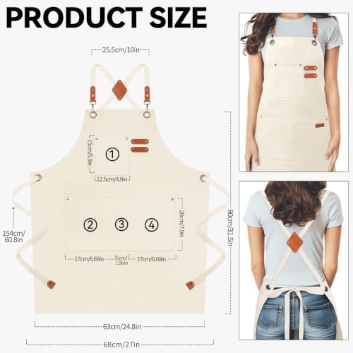 NLUS Chef Aprons for Men Women with 4 Pockets, Water Repellent Cotton Canvas Cross Back Apron - Image 2