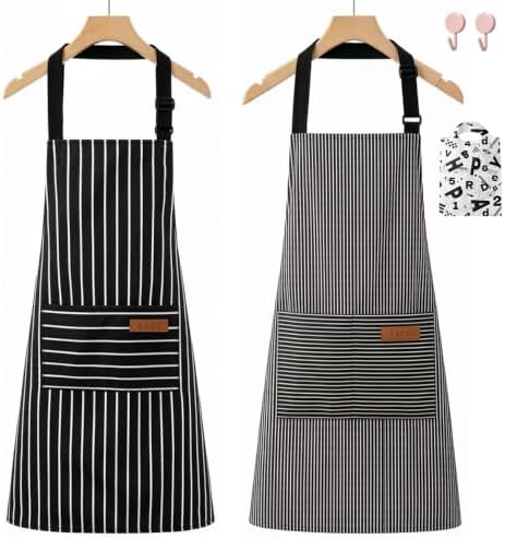 Chef Apron Bib Apron with 2 Large Pockets Adjustable Neck Strap Kitchen Apron Cooking Apron Stripes Baking Apron by Unknown