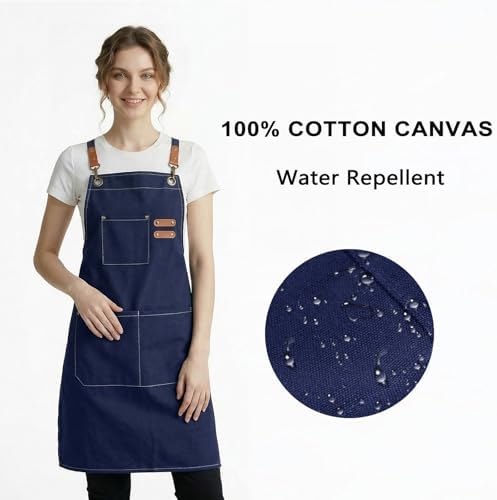 ZOMAO Chef Apron for Women Men with Large Pockets, Cotton Canvas Cross Back Waterproof Work Aprons for Kitchen Cooking Bib - Image 2
