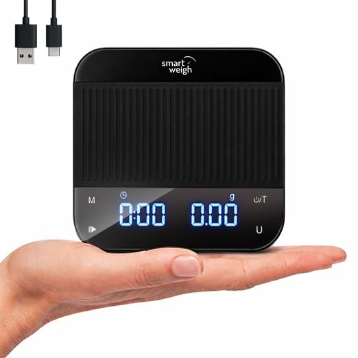 Smart Weigh Coffee Scale with Timer, Precision Espresso & Tea Digital Scale, Espresso Machine Accessories for Pour-Over Coffee, Travel Food Scale, LED Display, Rechargeable USB-C - 3kg/0.1g