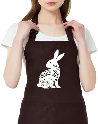 TSIIUO Easter Apron for Women Cute Bunny Rabbit Print Easter Gift Waterproof Bib for Chef Cooking Apron with Pockets by TSIIUO
