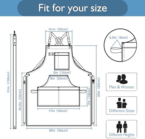 Kitchen Apron, Work Apron, Canvas Apron, SkyBlue | Multiple Pockets, Gardening, Painting, BBQ, Carpenter, Sizes M to XXL - Image 5