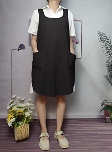 Cotton Cross Back Aprons Solid Color Cooking Kitchen Garden Smock for Women Girls with Pockets - Image 2