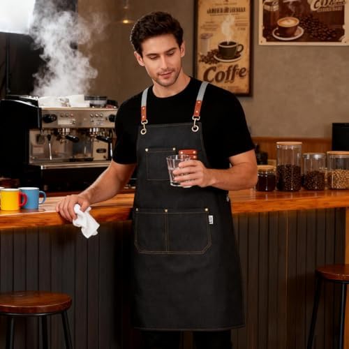 Chef Apron Bib Apron with 2 Large Pockets Adjustable Neck Strap Kitchen Apron Cooking Apron Stripes Baking Apron - Image 4