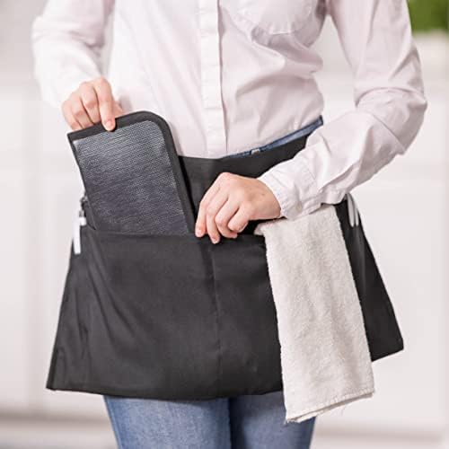 iServ 5 Pockets Black Waist Apron (22x13 inches). Clip-on Server Apron with Zipper pocket. Restaurant Half Aprons Waitress, Waiter, Server, Bartender, Barista, Money Apron, Check Holder, Organizer - Image 4