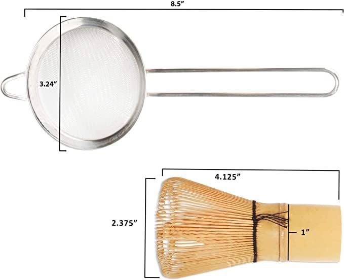 BambooMN Matcha Whisk and Tea Strainer - Japanese Tea Ceremony Set - 10 Sets