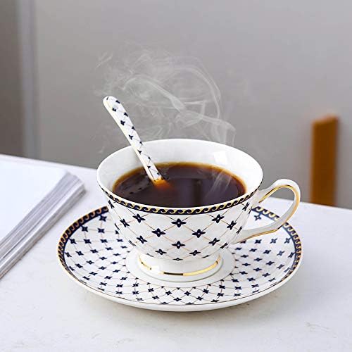Porlien Royal Blue Star-night Porcelain 7-ounce Teacup and Saucer Set (6)