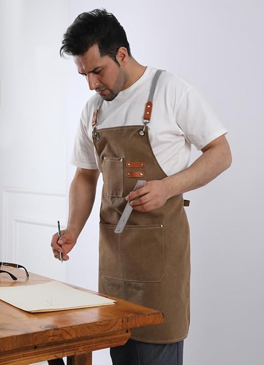 Chef Apron Bib Apron with 2 Large Pockets Adjustable Neck Strap Kitchen Apron Cooking Apron Stripes Baking Apron - Image 5