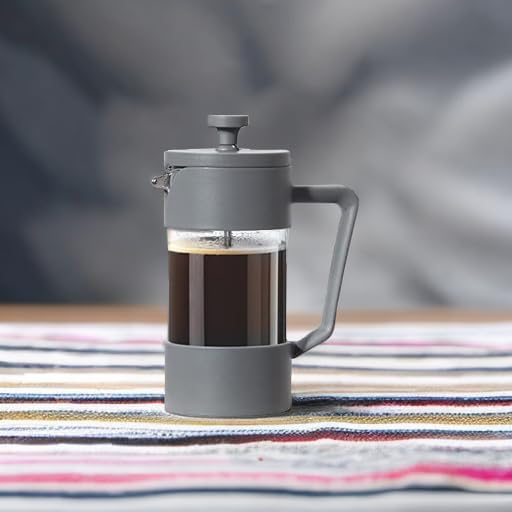 Oggi French Press Coffee Maker (12oz)- Borosilicate Glass, Coffee Press, Single Cup French Press, 3 cup Capacity, Charcoal