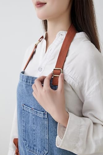 Cotton Denim Apron Soft - Unisex Adjustable Bib Apron with 5-Pockets Perfect for Kitchens - Image 7