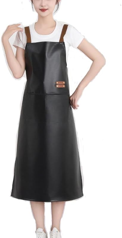 Waterproof Apron Large Pocket PU Material Waterproof Oil-proof Dust-proof Apron Black and Red by NailArtTools