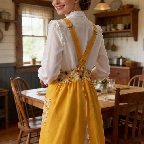 Uaussi Cotton Linen Apron Cross Back Work Apron for Women with Pockets Pinafore Dress X Cross Halter Apron for Chef Gardening - Image 5