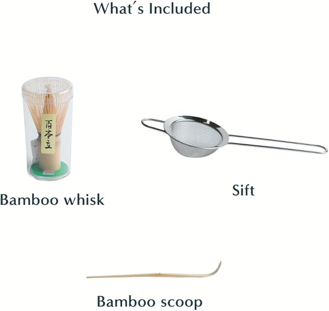 Naoki Matcha Traditional Matcha Starter Set - Bamboo Matcha Whisk (Chasen), Scoop (Chashaku), Stainless Steel Sifter - Japanese Matcha Tea Set