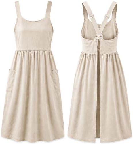 Uaussi Cotton Linen Apron Cross Back Work Apron for Women with Pockets Pinafore Dress X Cross Halter Apron for Chef Gardening by Uaussi