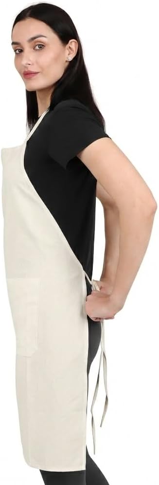 Kitchen Apron Cotton Waterdrop Resistant with adjustable Aprons for Women with Pockets 9 Color option Cooking (Cream/off white) - Image 3